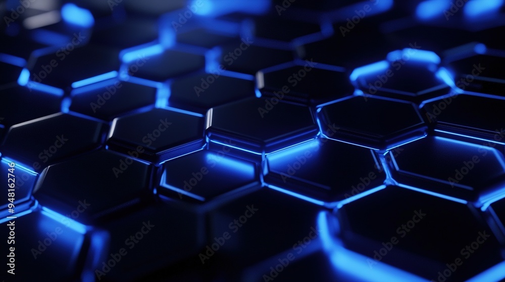 Futuristic abstract background featuring interconnected hexagonal pattern in cool blue tones.Modern aesthetics, perfect for computing, science, and AI-themed concepts. Futuristic abstract background featuring interconnected hexagonal pattern in cool blue tones.Modern aesthetics, perfect for computing, science, and AI-themed concepts.
