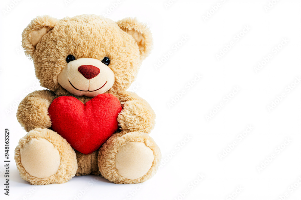 teddy bear holding a red heart, seated against a white background, symbolizing love and care teddy bear holding a red heart, seated against a white background, symbolizing love and care
