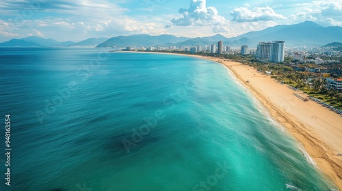 Wallpaper Mural Aerial view of the pristine beaches of Nha Trang, Vietnam. No people, copy space. Torontodigital.ca