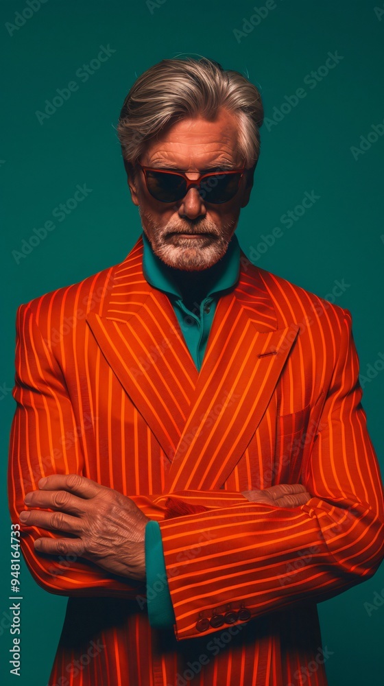 Obraz premium Stylish Senior Man in Orange Suit - Portrait Photography