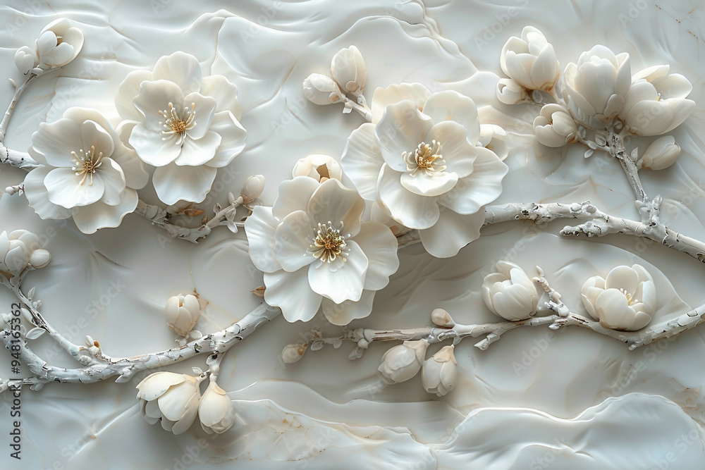 Luxurious white wall design with rococo stucco mouldings created with generative AI technology Luxurious white wall design with rococo stucco mouldings created with generative AI technology