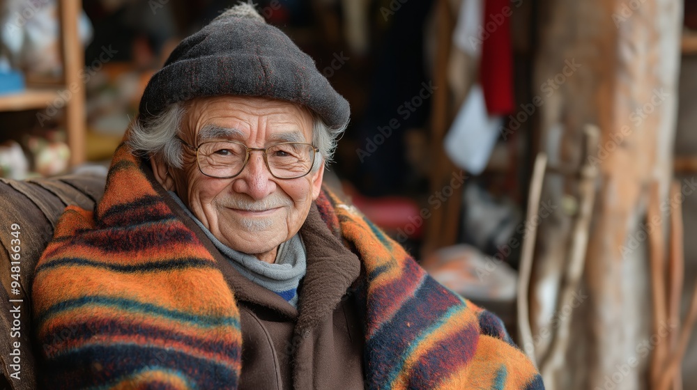 happy senior old man smiling sitting at outside of house happy senior old man smiling sitting at outside of house
