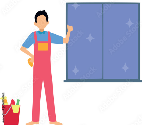 The boy has cleaned the window.