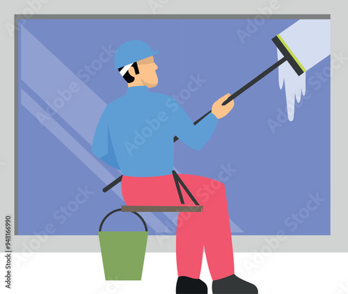 The cleaner is cleaning the window.