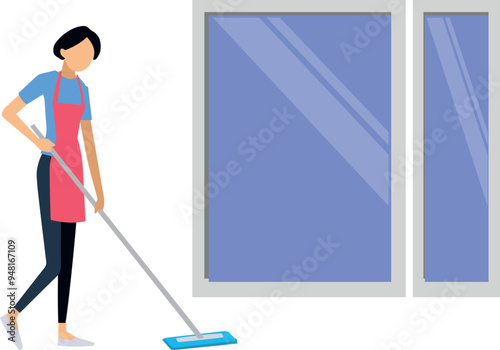 The girl is cleaning the floor.