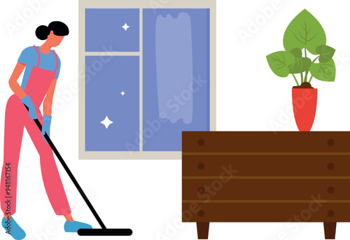 The girl is cleaning the floor.
