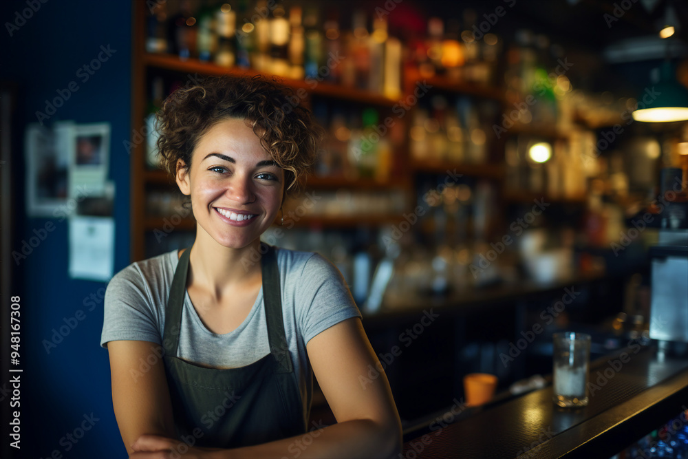 Classic bar pub with professional bartender barkeeper barman, Generative AI illustration photo Classic bar pub with professional bartender barkeeper barman, Generative AI illustration photo