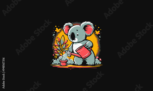 koala watering the plants vector illustration artwork design photo