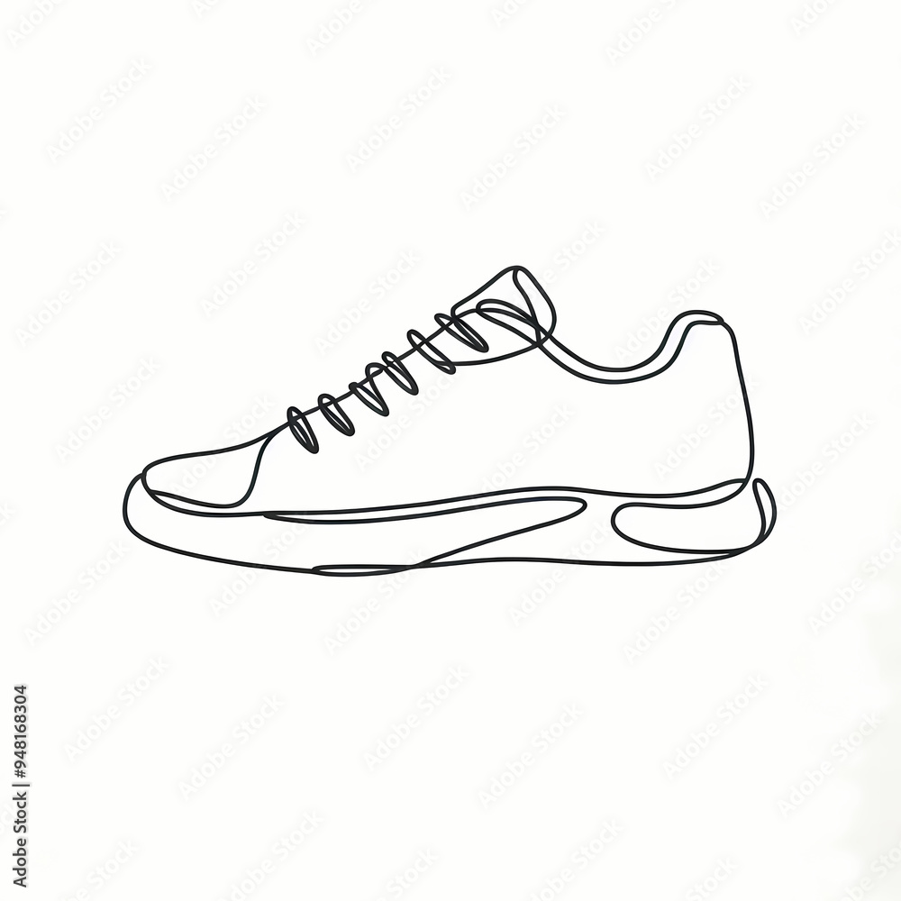 Simple illustration of a shoe or sneaker drawn with a continuous black line on a white background, minimalist and clean design ideal for fashion-related graphics and branding. Simple illustration of a shoe or sneaker drawn with a continuous black line on a white background, minimalist and clean design ideal for fashion-related graphics and branding.