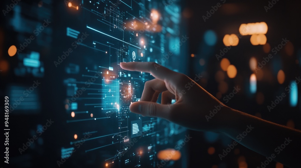 Interactive communication technology concept with a touch screen interface, allowing real-time collaboration and data sharing. Interactive communication technology concept with a touch screen interface, allowing real-time collaboration and data sharing.
