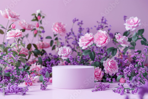 Pastel Floral Display with a Pink Cylinder