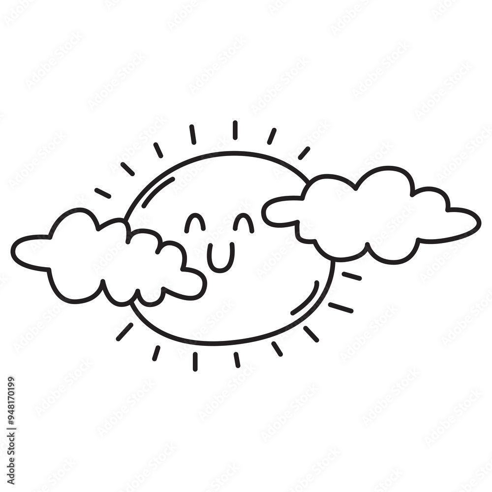 cloud and sun weather symbol doodle icon transparent background