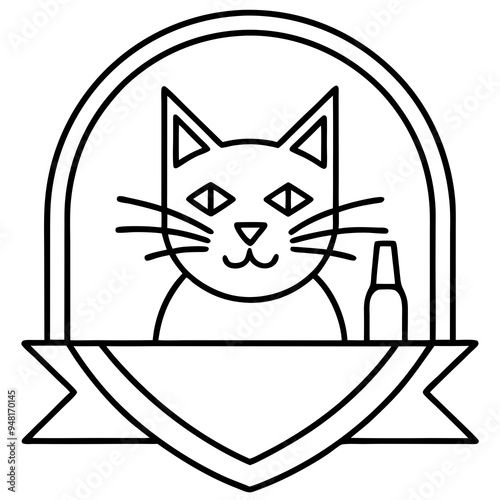 Stylized Cat Bar Logo - Vector Art Illustration