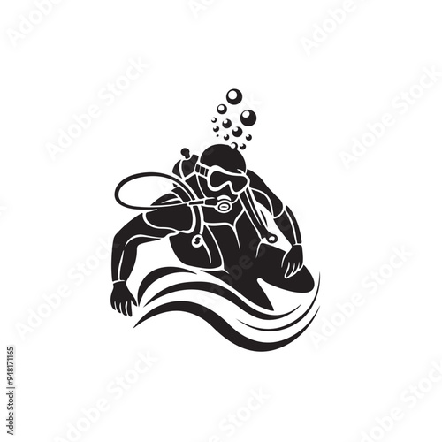 Vector Stok Illustration Scuba Freediving Logo Design Concept
