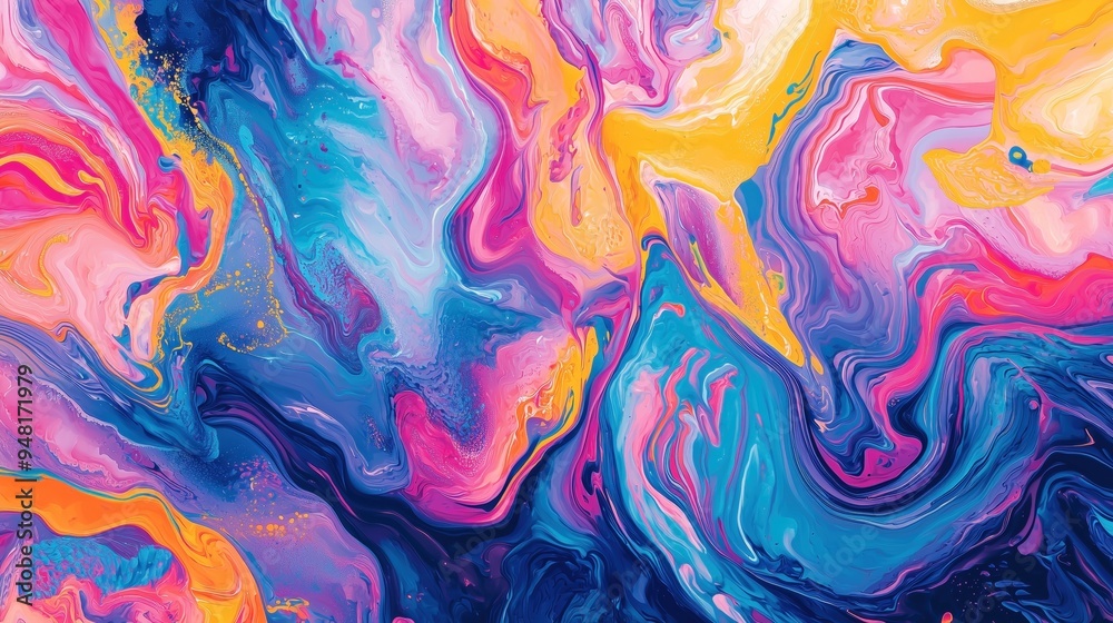 Vibrant Abstract Fluid Painting with Swirling Colorful Patterns Vibrant Abstract Fluid Painting with Swirling Colorful Patterns