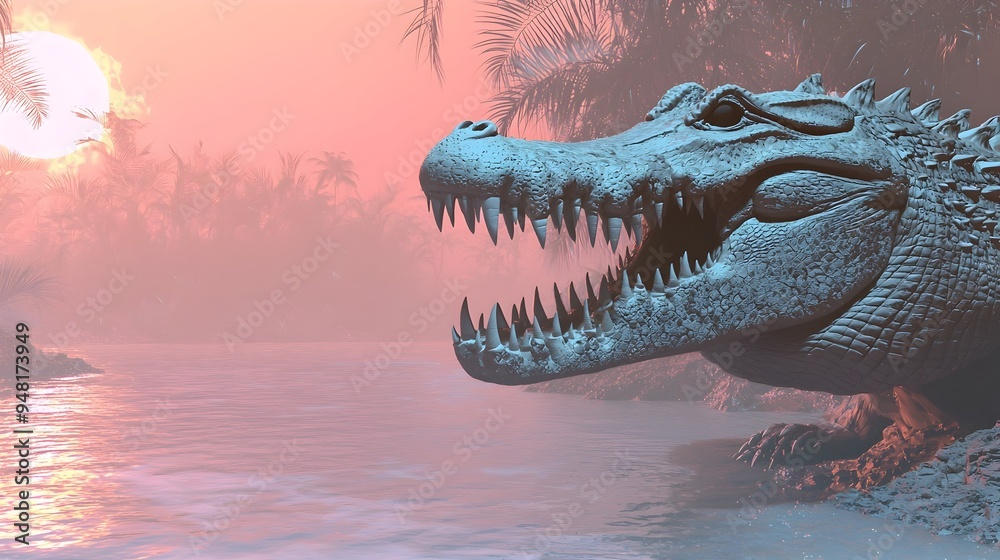 Obraz premium Powerful 3D Crocodile Predator with Soft Pastel Background