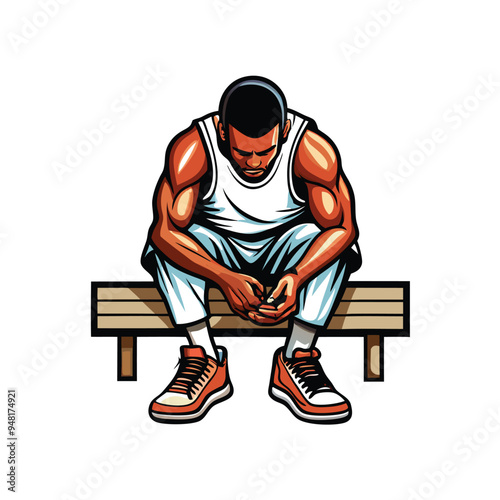 A close-up vector illustration of a basketball player tying his shoes.