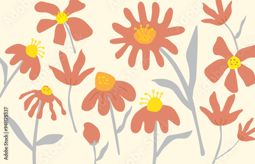 Hand drawn flower. Colorful flower Seamless pattern with floral for fabric, textile, wallpaper, clothing. Abstract floral background. vector illustration