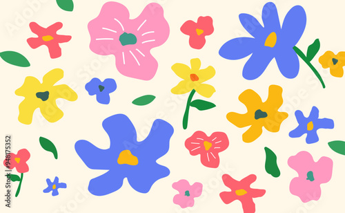 Hand drawn flower. Colorful flower Seamless pattern with floral for fabric, textile, wallpaper, clothing. Abstract floral background. vector illustration