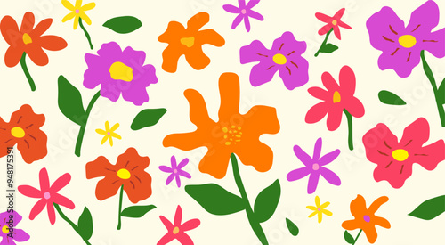 Hand drawn flower. Colorful flower Seamless pattern with floral for fabric, textile, wallpaper, clothing. Abstract floral background. vector illustration