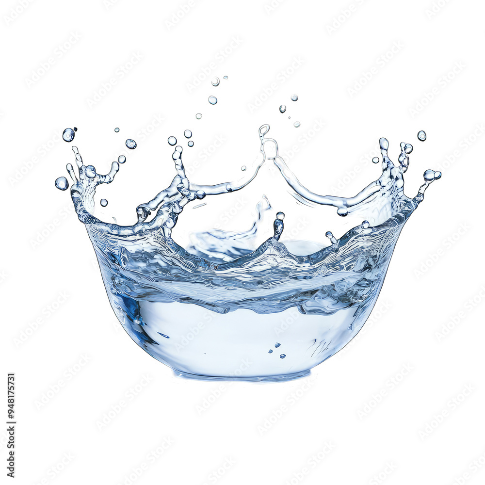 A bowl of water with a splash of water in the middle A bowl of water with a splash of water in the middle
