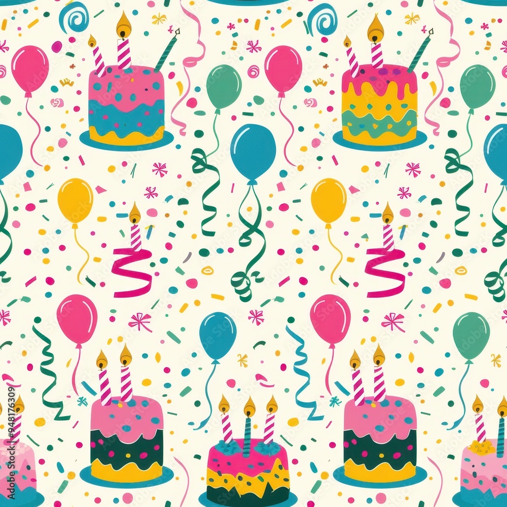 Playful Birthday Seamless Pattern with Cakes, Balloons, and Confetti
Playful Birthday Seamless Pattern with Cakes, Balloons, and Confetti