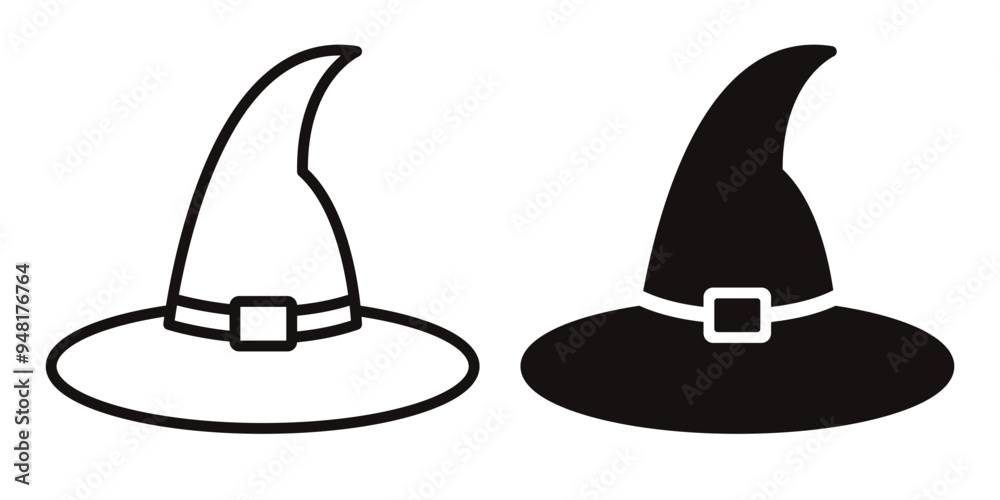 Fototapeta premium A set of witch hat icons for Halloween isolated on a white background.
