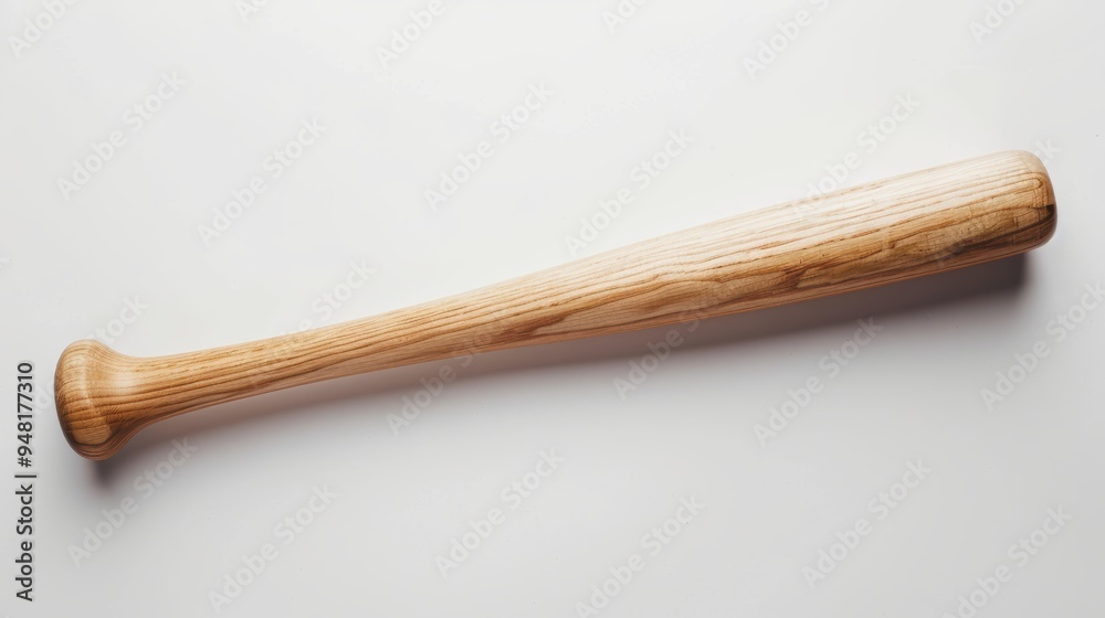 Classic polished wooden baseball bat lying on white background Classic polished wooden baseball bat lying on white background