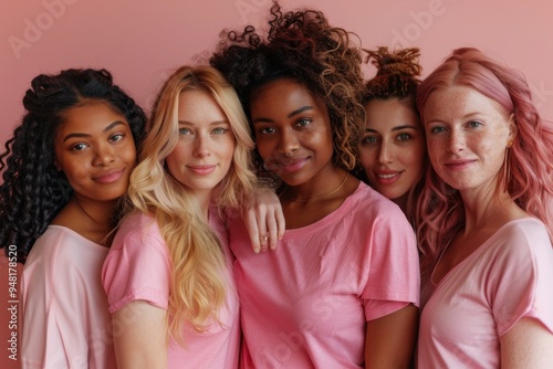 Outubro Rosa: Group Portrait of Women Supporting Breast Cancer Awareness