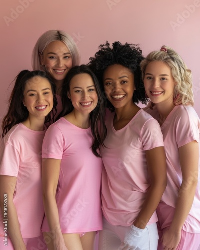 Outubro Rosa: Group Portrait of Women Supporting Breast Cancer Awareness

