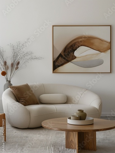 Modern home living room interior with cozy sofa