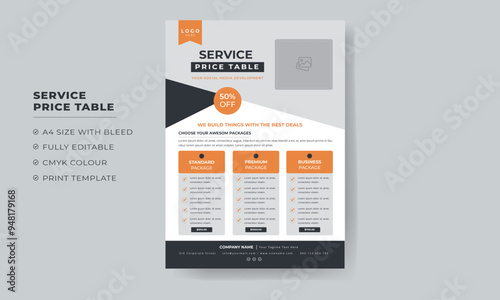 price list flyer template for business , price table flyer template 