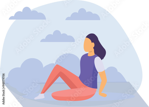 The girl is sitting for weekend exercise.
