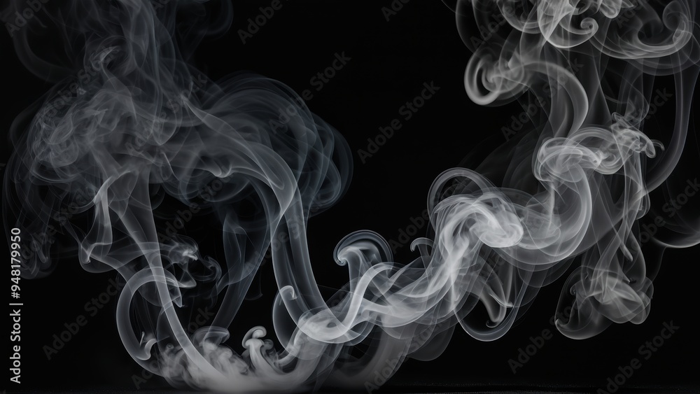 Ethereal white smoke swirls against a dark background with graceful motion Ethereal white smoke swirls against a dark background with graceful motion