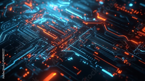 Wallpaper Mural Futuristic, electronic circuitry backdrop with abstract, 2D design. Torontodigital.ca