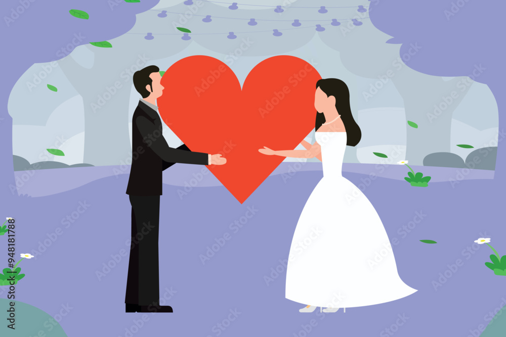 Bride and groom holding hearts. Bride and groom holding hearts.