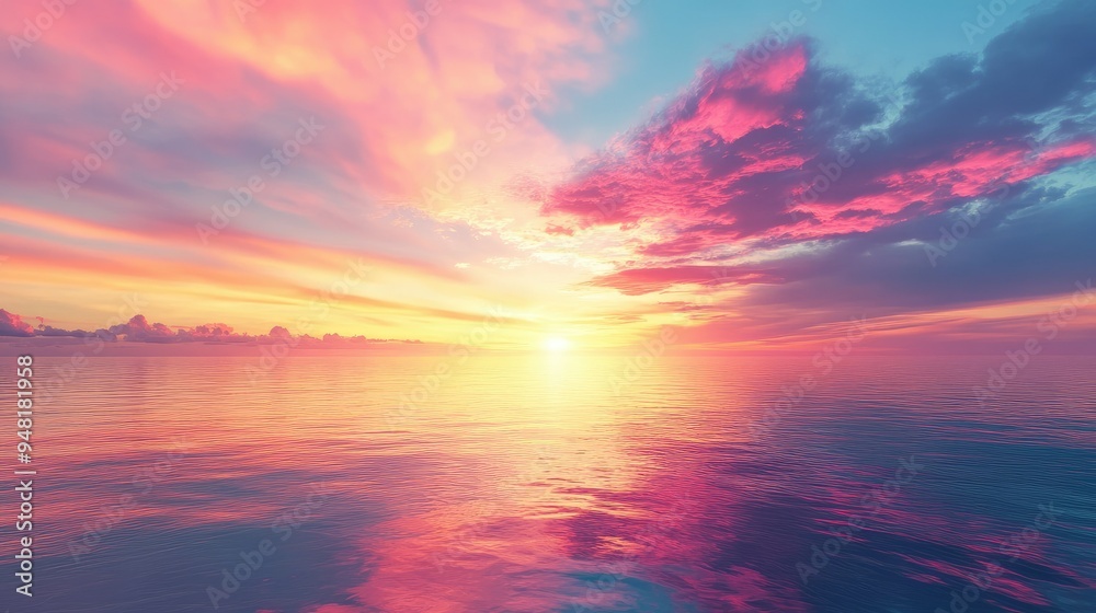 Stunning Southeast Asian sunset over a calm ocean, vibrant colors in the sky, tranquil horizon Stunning Southeast Asian sunset over a calm ocean, vibrant colors in the sky, tranquil horizon