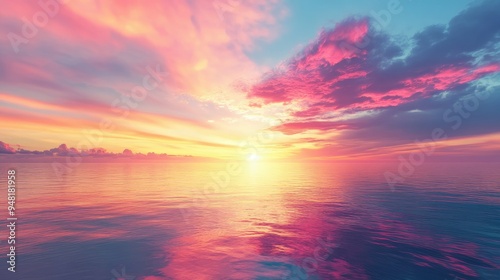 Stunning Southeast Asian sunset over a calm ocean, vibrant colors in the sky, tranquil horizon