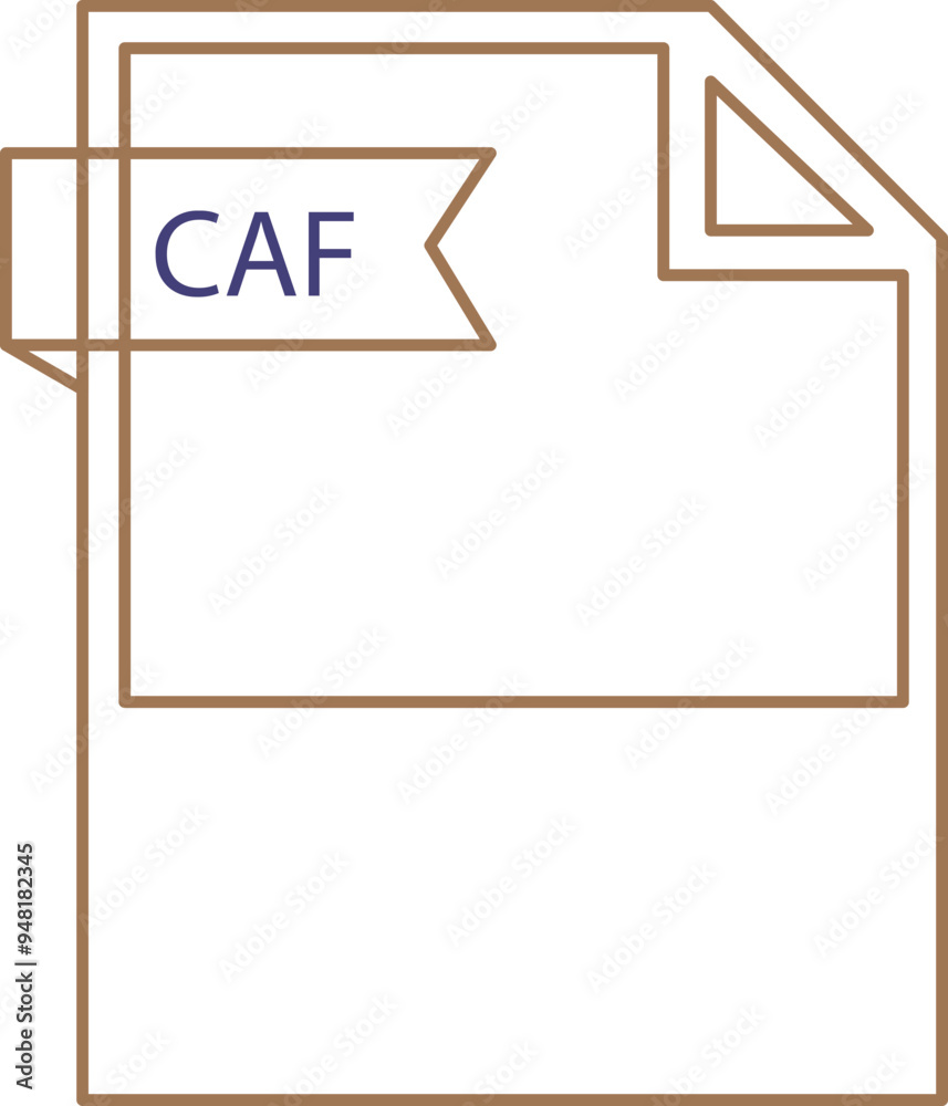 CAF File format icon black outline and light color text