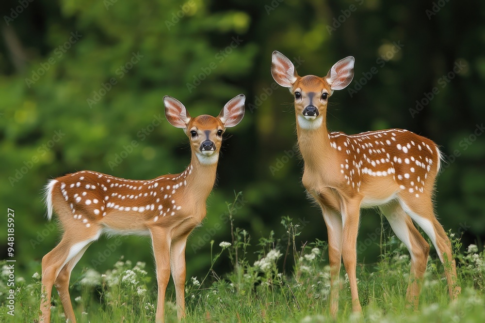 Two Fawn Deer in a Forest Setting Two Fawn Deer in a Forest Setting