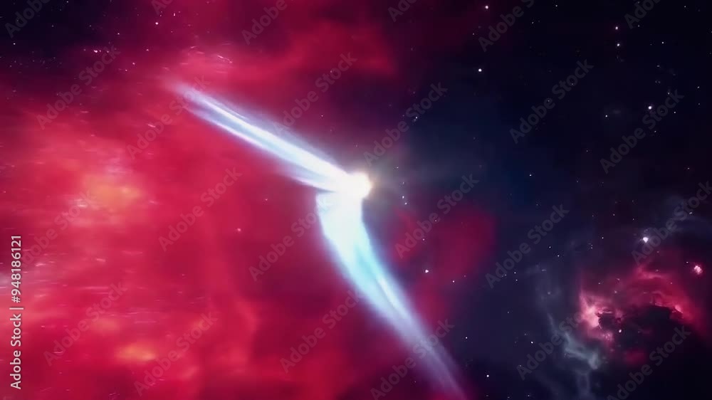 Cosmic Nebula: A Vivid Display of Stellar Dust and Gas in Deep Space, Featuring a Brilliant White Light Beam Cutting Through the Darkness