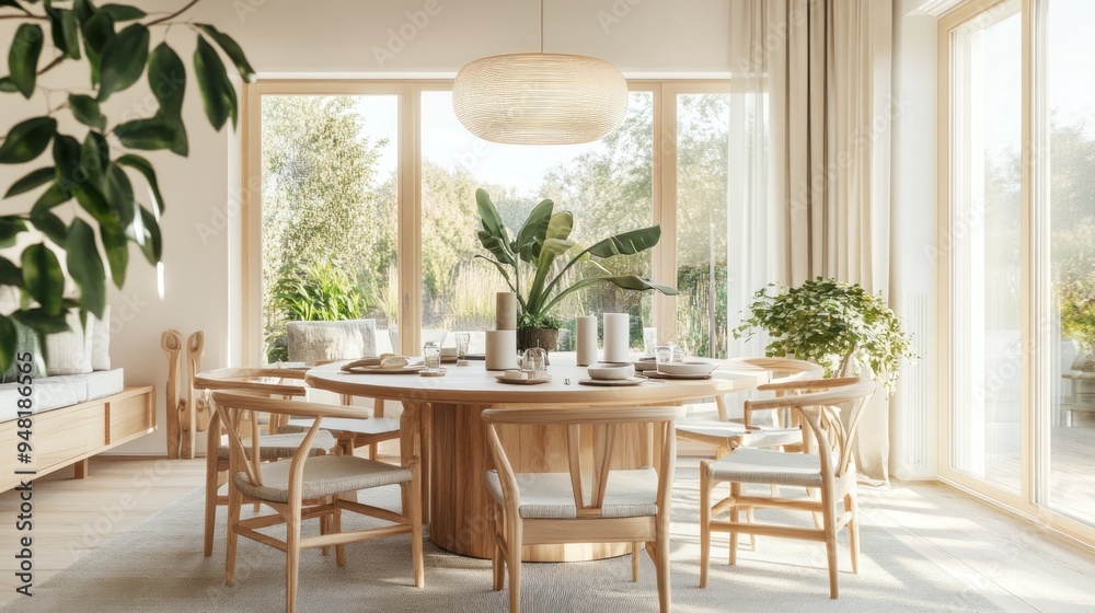 Fototapeta premium Modern Minimalist Dining Room with Natural Light