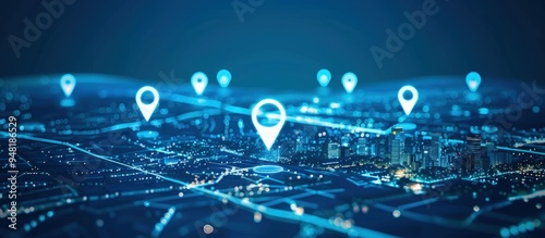 Cityscape with Glowing Location Markers