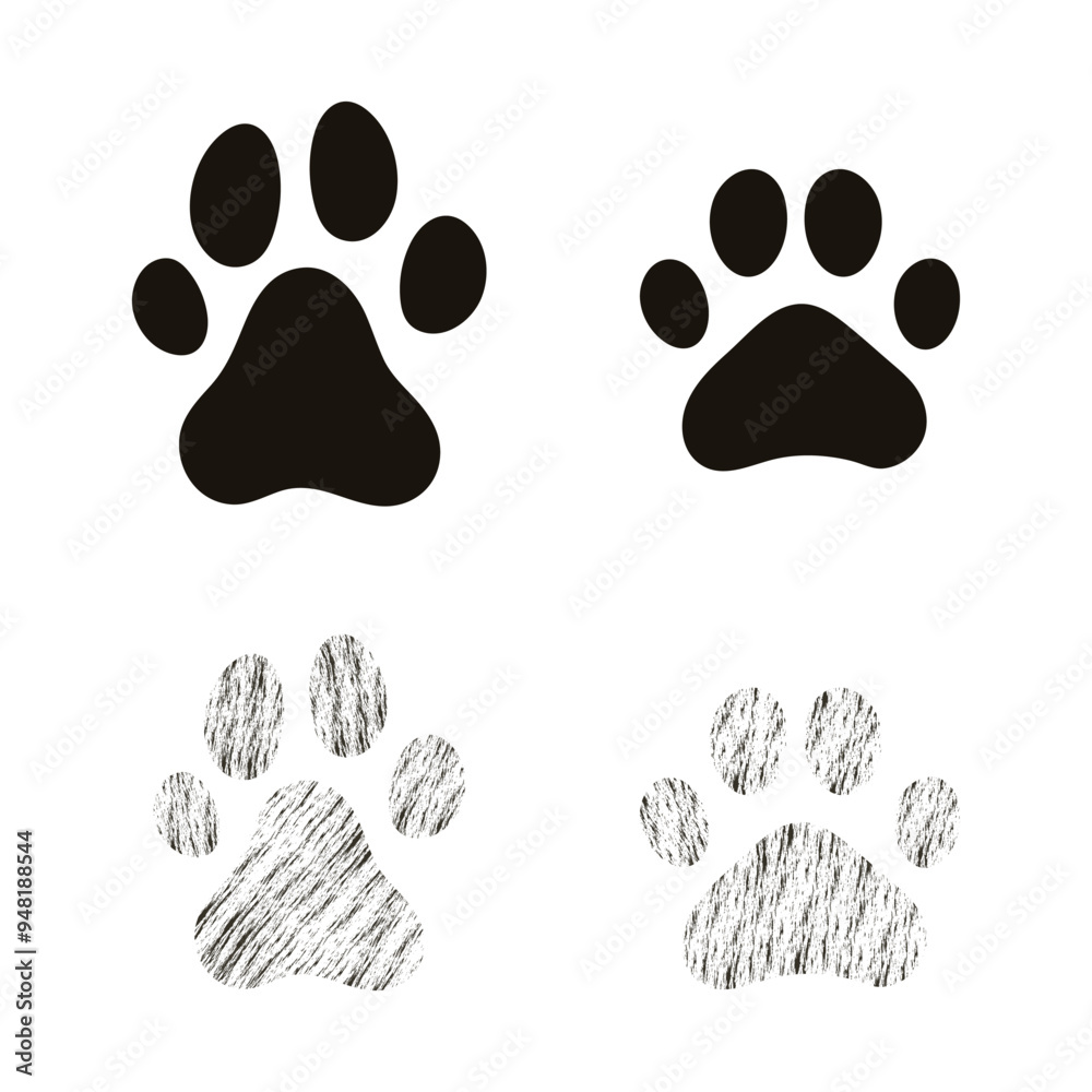 Cat and Dog paw prints. Set of Cat and Dog paw prints (silhouette and pencil shading) Cat and Dog paw prints. Set of Cat and Dog paw prints (silhouette and pencil shading)