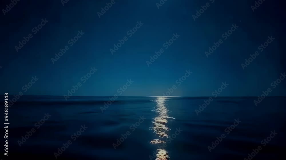 Moonlit Ocean Waves: A Serene Nighttime Seascape with Calm Waters Reflecting the Moonlight Moonlit Ocean Waves: A Serene Nighttime Seascape with Calm Waters Reflecting the Moonlight