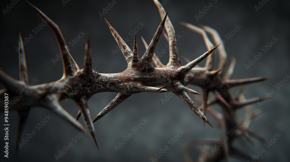 A twisted, thorny wreath made of branches. The wreath is made of many small branches, and it looks like it is made of thorns A twisted, thorny wreath made of branches. The wreath is made of many small branches, and it looks like it is made of thorns