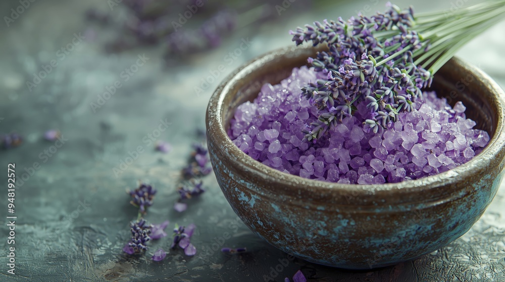 Lavender Spa Setting with Herbal Salt and Floral Accents for Relaxation and Self Care Lavender Spa Setting with Herbal Salt and Floral Accents for Relaxation and Self Care