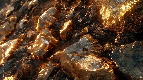 striking beauty of gold ore, featuring a close-up view of its golden inclusions within rough rock