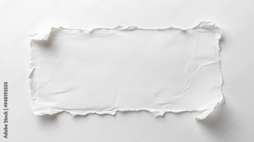 Torn Rectangular Paper Texture on Plain White Background for Graphic Design and Marketing Purposes Torn Rectangular Paper Texture on Plain White Background for Graphic Design and Marketing Purposes