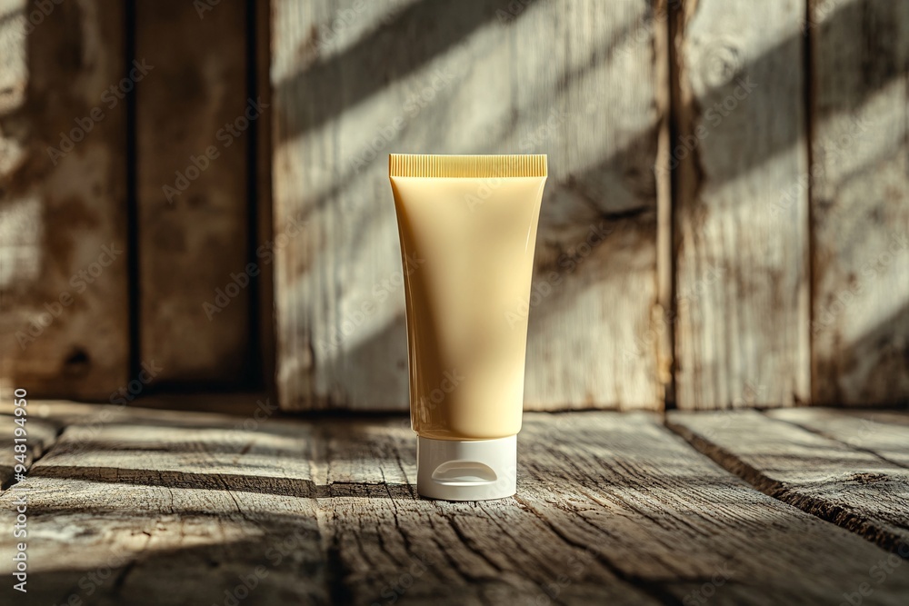 Cream Tube Mockup on Wooden Background Cream Tube Mockup on Wooden Background